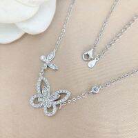 [COD] เงินสเตอร์ลิง 925 Moissanite Phantom Butterfly สร้อยคอสูงกลวงสามมิติเดี่ยวและคู่ผีเสื้อเต็มเพชรไหปลาร้าโซ่ ins -สไตล์