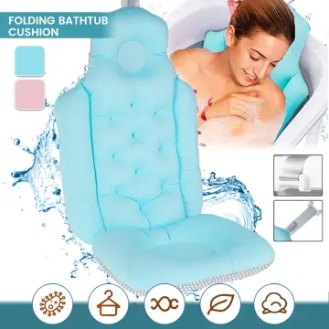 Bathtub Cushion Soft Breathable Folding Headrest Back Support Bath Pillow  Cushion for Adults Spa Blue 