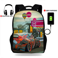 USB Chargeing kids backpack school bags for boys Racing car Print Backpack For Teenager Kids school backpack mochila