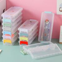 +【； Portable Double-Layer Transparent Pencil Case Large Capacity Multi-Ftion Desktop Storage Box Glasses Case Stationery Box