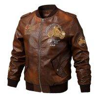 Mens MA1 Spring PU Leather Jacket Embroidered Outwear Pilot Flight Slim Fit s Autumn Fleece Warm Motorcycle Coats