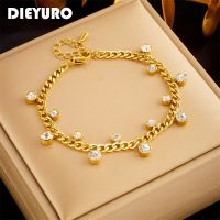 [สุดฮอต] DIEYURO สร้อยข้อมือคริสตัลเพทายเป็นประกายทำจากสเตนเลสสตีล316L กำไลข้อมือสุดหรูสำหรับผู้หญิงของขวัญวันเกิดเครื่องประดับไม่ซีดจาง