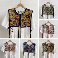 【Sundell fashionable】 Vintage Flower Embroidery Fake Collar Lacing Detachable Collars For Women Vest Jacket Shawl Shirt False Tie Clothes Accessories