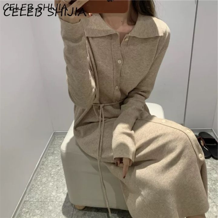 shijia-casual-basic-knitted-pullover-dress-woman-single-breasted-laca-up-elegant-long-sweater-dress-female-autumn-winter