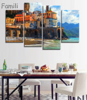 4pcs Italy Cinque Tere Home Decor Oil Painting on Canvas Wall Art Gift HD Print Waterproof Canvas Picture No Framed,canvas paint