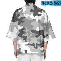 Men Print Camouflage Pattern Kimono Robe Summer Casual Loose Shirts Cardigan Home Bathrobe Chinese Style Large Size Coat