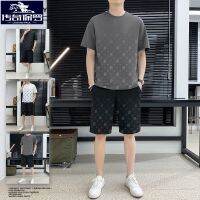 【Hot Sale】 authentic summer mens casual sports suit two-piece trendy short-sleeved T-shirt 5 points handsome