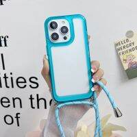 เคสกันกระแทกแบบใสคล้องคอสายเคสนิ่มโปร่งใสลูกกวาดสำหรับ iPhone 13 14 12 11 Pro Max X S XR 7 8 Plus SE3