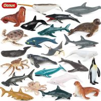 Oenux 24PCS  Ocean Animals Dolphin Shark Whales Crab Action Figures Sea Life Model  Aquarium Figurines Education Kids Toys Gift