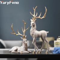 YuryFvna High End Deer Statue Reindeer Figurines Resin ELK Sculpture For Living Room Luxury Home Decoration Nordic Tabletop