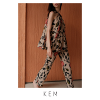 Kemissara Bella Cotton Beach Pants Elastic waist Floral Print กางเกงผูกเอวผู้หญิง  ปักลาย กางเกงใส่เล่น กางเกงใส่สบาย