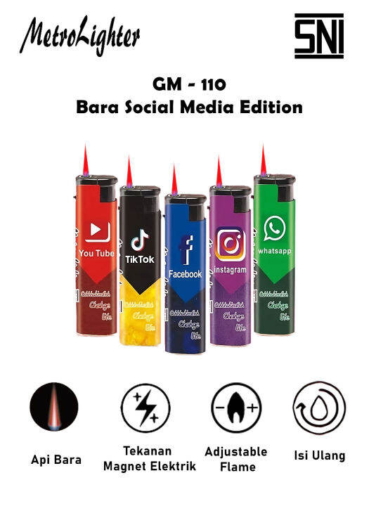 Korek Api Gas Bara Mancis Social Media TikTok MetroLighter SNI GM110 ...