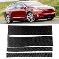 4 pcs คาร์บอนไฟเบอร์รถประตู Sill Scuff แผ่น Guards Cover Trim Fit สำหรับ Tesla รุ่น X 2016-2019