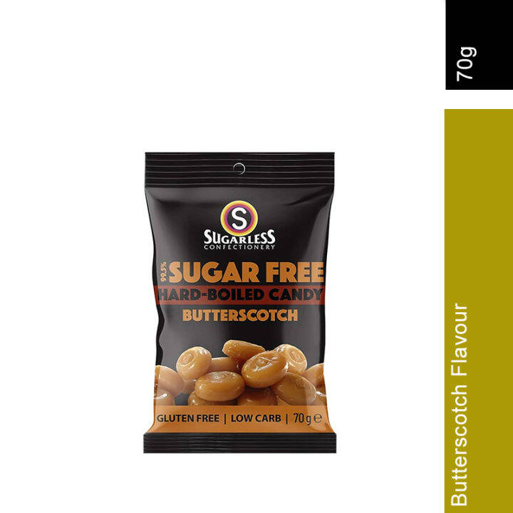 SUGARLESS HARD BOILED CANDIES AURA BUTTERSCOTCH FLAVOUR 70G Lazada