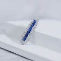 Sapphire Diamond Pendant จี้แซฟไฟร์ ไพลินแท้สีน้ำเงินสด เนื้อสะอาดมาก ประดับเพชรแท้น้ำ96-97 ตัวเรือนเป็นทองขาว18k