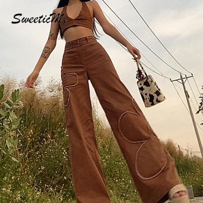 SweeticMe Womens New Denim Fashion Burnt Thin Straight Leg Jeans