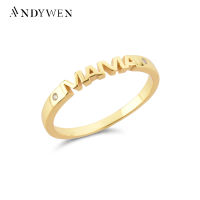 ANDYWEN 925 Sterling Silver Clear Zircon Letter Love Mama Rings Women Simple Luxury Wedding Party Circle Jewelry For Rock Punk2023