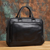 NASVA กระเป๋าสะพายหนังแท้สำหรับผู้ชาย Casual Retro Single Shoulder Messenger Bag Multifunctional Business Computer Briefcase