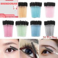 BRENDONAN 50 Pcs ความงาม เครื่องมือต่อขนตา แบบใช้แล้วทิ้ง มาสคาร่าปัดขนตา หวีดัดผม แปรงทาคิ้ว แปรงขนตา