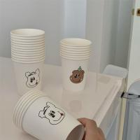 ถ้วยกระดาษกาแฟชานมน้ำแบบใช้แล้วทิ้งหนา100ชิ้นถ้วยน้ำดื่มแบบใช้แล้วทิ้งอุปกรณ์เสริมงานปาร์ตี้