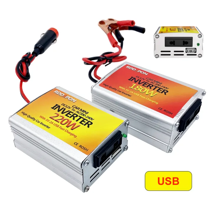 Mini Car Power Inverter 180W 220W Voltage Converter DC 12V To AC 220V ...