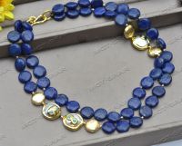 Z11646 2Row 19" Blue Coin Lapis-Lazuli Pearl Necklace