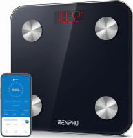 RENPHO Scale for Body Weight, Digital Weighing Elis Scales with Body Fat and Water Weight, Smart Bluetooth Body Fat Measurement Device, Body Composition Monitor with Smart App, 396lbs 10.2"/260mm AAA Battery Black