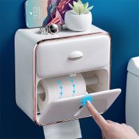 ✌♀▽ Double-layer Large Toilet Paper Holder Waterproof Tray Free Punch Roll Holder Paper Drawer Storage Box Wall Mount Tissue Box