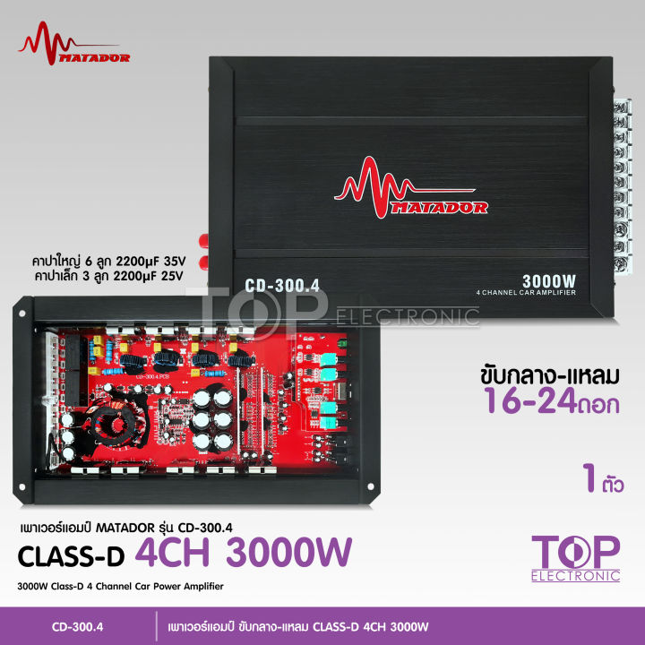 top-มาทาดอร์เพาเวอร์แอมป์-คลาสดี-4ch-3000วัตต์เต็ม-cd-300-4-รับประกัน-power-class-d4ch-เครื่องเสียงรถยนต์-จำนวน1ตัว-คลาสดี4แชนแนล-matador-เลือกได้ตามรุ่น