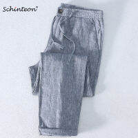 Schinteon 100 กางเกงผ้าลินินผู้ชายชายหาด Elasticated เข็มขัด Drawstring ขนาดจีนบางกางเกงลำลองขนาด36 38...