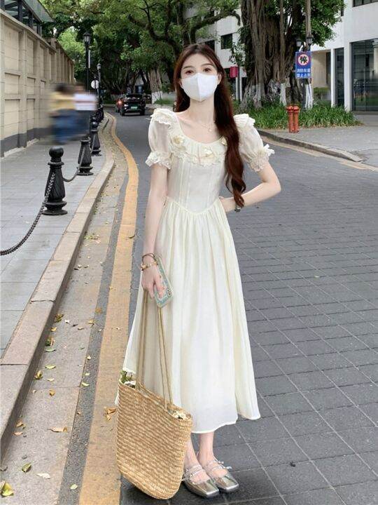 xitao-dress-solid-color-three-dimensional-decoration-lace-dress