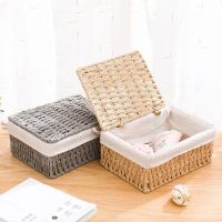 【jw】▩⊕  Desktop Storage Basket Sundries Rattan Hamper Wicker Baskets