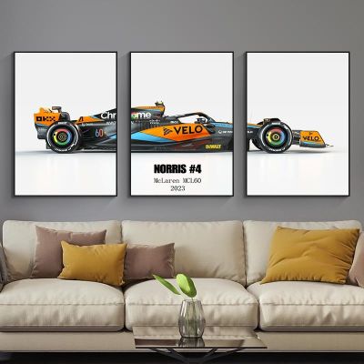 ✕ 3 Pcs 2023 Racing F1 MCL60 โปสเตอร์ Formula 1 ภาพวาดผ้าใบ Wall Art ภาพพิมพ์สำหรับห้องนั่งเล่นห้องนอนตกแต่งบ้าน