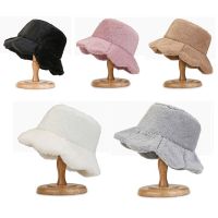 OKDEALS หมวกชาวประมงผ้ากำมะหยี่แฟชั่น,สีทึบ Topi Bucket ฤดูใบไม้ร่วงฤดูหนาว