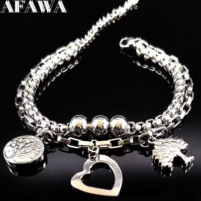 2023 Double Love Silver Color Stainless Steel Bracelet for Women Tree of Life Bracelets Bangles Jewelry pulseras hombre BBB1S01