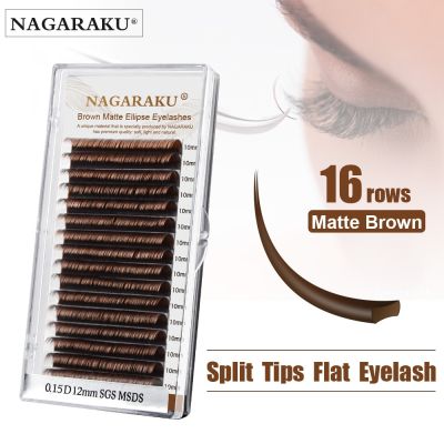 NAGARAKU 16 Lines Brown Split Tips Flat Ellipse Eyelashes Maquiagem  Super Soft Natural High Quality Synthetic Mink Matte Brown Cables Converters