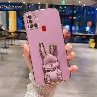 Andyh New Design For Samsung A10S A20S A21S Case Luxury 3D Stereo Stand Bracket Smile Rabbit Electroplating Smooth Phone Case Fashion Cute Soft Case