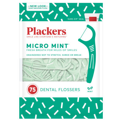 Plackers Micro Mint Flossers ไหมขัดฟันแบบมีด้ามจับ-ไมโครมิ้นท์ 75 pcs.