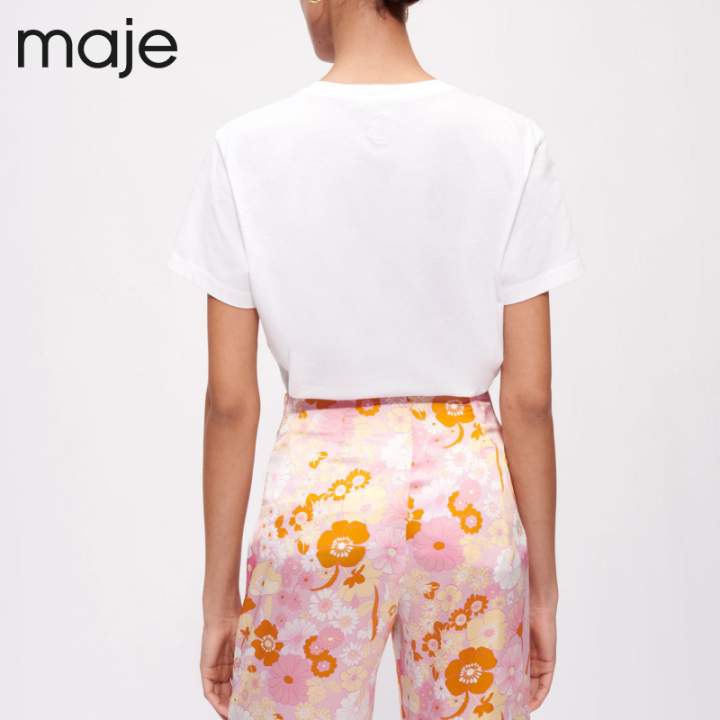maje-outlet-mfpts00585เสื้อยืดผ้าฝ้ายสีขาวพิมพ์ลายอเนกประสงค์แฟชั่นฝรั่งเศสของผู้หญิง
