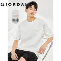 GIORDANO Men T-Shirts Contrast Color Line Single Pocket Loose Tee Short Sleeve Crewneck Cotton Fashion Casual Tshirts 18023914