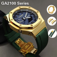 GA2100สายนาฬิกาอะแดปเตอร์โลหะ2rd Bezel ยางฟลูออรีนสายนาฬิกาข้อมือสำหรับ Casio G Shock GA-2100/2110นาฬิกาทองและทองคำสีกุหลาบ