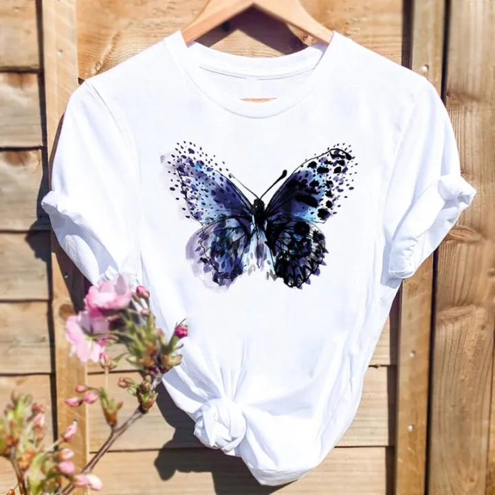 Women Fashion Graphic T Top Watercolor Butterfly Cute 90s Cartoon Short  Sleeve Summer Shirt Print Tshirts Female Tee T-Shirtt shirt for men |  Lazada PH