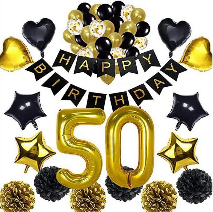 70th Birthday Party Decoration Balloons Set Black And Gold Balloon