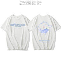 HUANGYOYO เสื้อยืดเสื้อแขนสั้นลายตัวอักษรผ้าฝ้ายพิมพ์ลายวงกลมลายน่ารัก100% ผู้หญิง