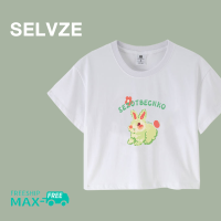 เสื้อเสื้อยืดสั้นลายกระต่ายน้อยน่ารักฉบับภาษาเกาหลีแบบ SELVZE สำหรับ A2841ผู้หญิง