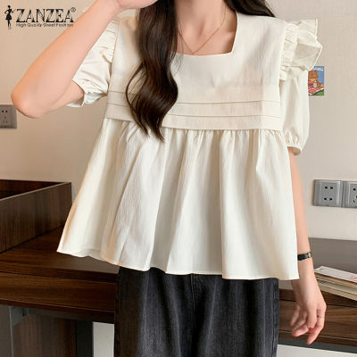 (สินค้ามาใหม่)(จัดส่งฟรี)Fancystyle ZANZEA เสื้อแขนพองแฟชั่นสไตล์เกาหลีของผู้หญิงเสื้อเสื้อเบลาส์คอสี่เหลี่ยมหีบเพลงพับเสื้อ #10