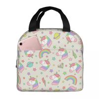 ¤▨ Unicorn Stars Lunch Bags Portable Insulated Polyester Cooler Bags Thermal Picnic Lunch Box for Women Kids