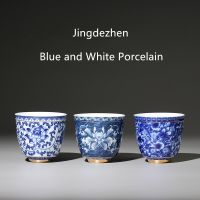 【High-end cups】จีน Jingdezhen พอร์ซเลนสีฟ้าและสีขาวถ้วยชาชามชาขนาดเล็กถ้วยน้ำชาเซรามิกกาแฟเบียร์แก้วไวน์ Drinkware