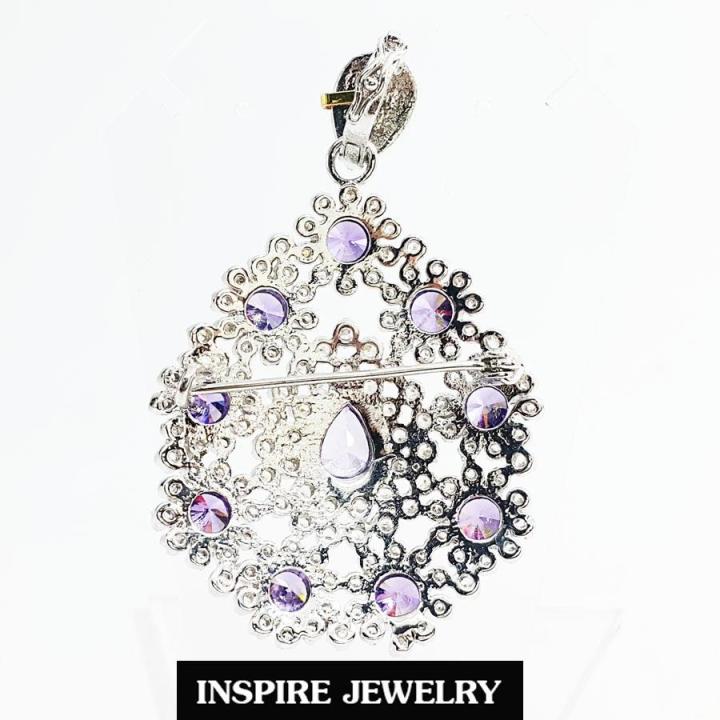 inspire-jewelry-จี้พร้อมเป็นเข็มกลัดในตัวบางชิ้น-ฝังพลอยสีม่วง-หรือสีม่วง-ตามชอบ-งานจิวเวลลี่แบบร้านเพชร-พร้อมกล่องกำมะหยี่