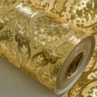 Luxury Classic Gold Wallpaper Roll Bedroom Living Room Relief Damask Wall Paper Glitter Wallpapers Gold Foil papel de parede Wall Stickers  Decals